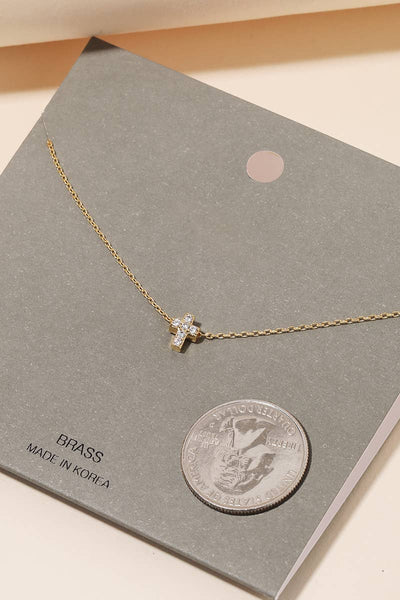 Mini Pave Cross Charm Necklace: G - Lulu Bella Boutique