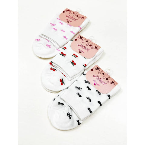 Bow and Cherry Print Everyday Socks: MIX COLOR / ONE(12)