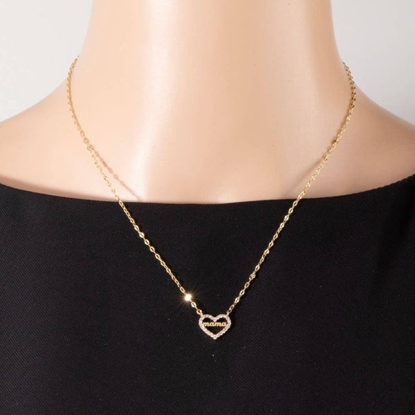 14K Gold Dipped Cz Mama Heart Necklace: GD - Lulu Bella Boutique