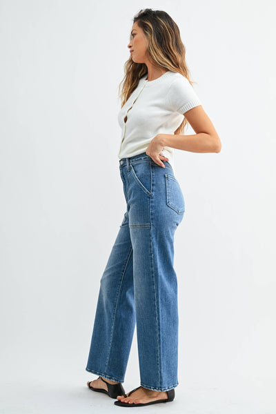 BP339J - MED - High Rise Cargo Pocket Wide Leg - Lulu Bella Boutique