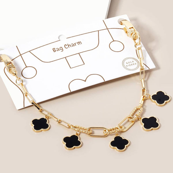 Gold Dipped Quatrefoil Charm Station Paperclip Chain Bag  Charm: Black,Gold,White - Lulu Bella Boutique