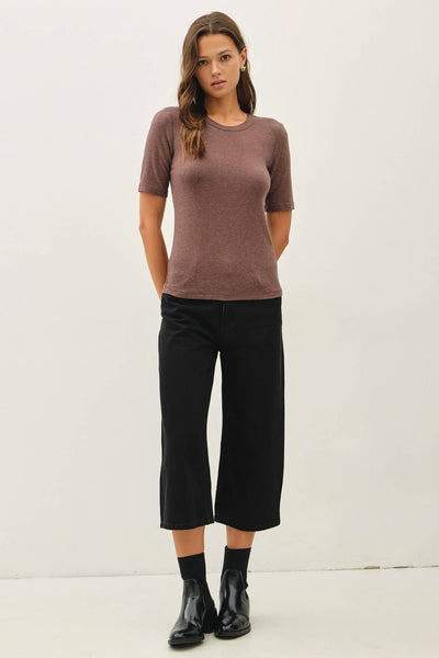 ULTRA SOFT BASIC SHORT SLEEVE TOP : WALNUT