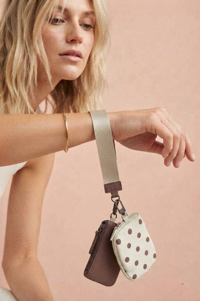 Polka Dot Duo Wristlet Keychain Wallet: LT ROSE