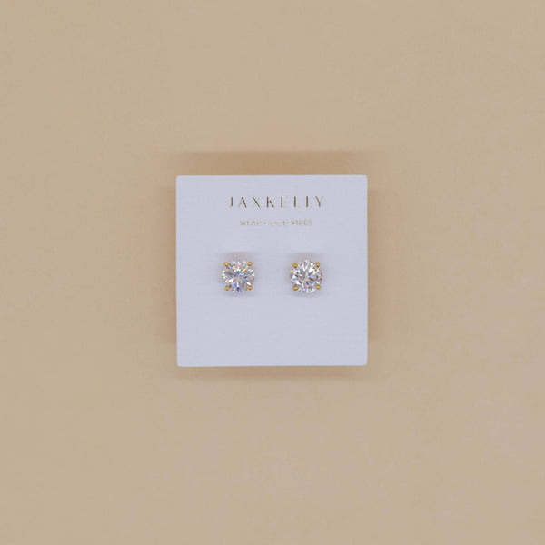 Round CZ - Clear - Gold Earrings