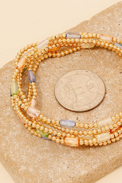 Faceted Glass Charms Metallic Beaded Bracelet Set: PINK - Lulu Bella Boutique
