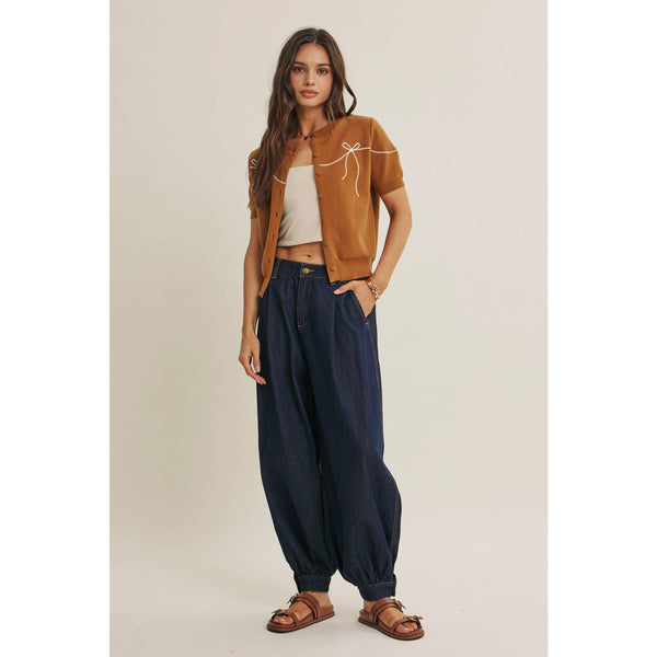 FRENCH MORNING BOW EMBROIDERED BUTTON-DOWN COTTON CARDIGAN: OFF WHITE / S - Lulu Bella Boutique