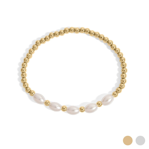 18K Gold PVD 8mm Kiska Glass Pearl Stretch Bracelet: Gold