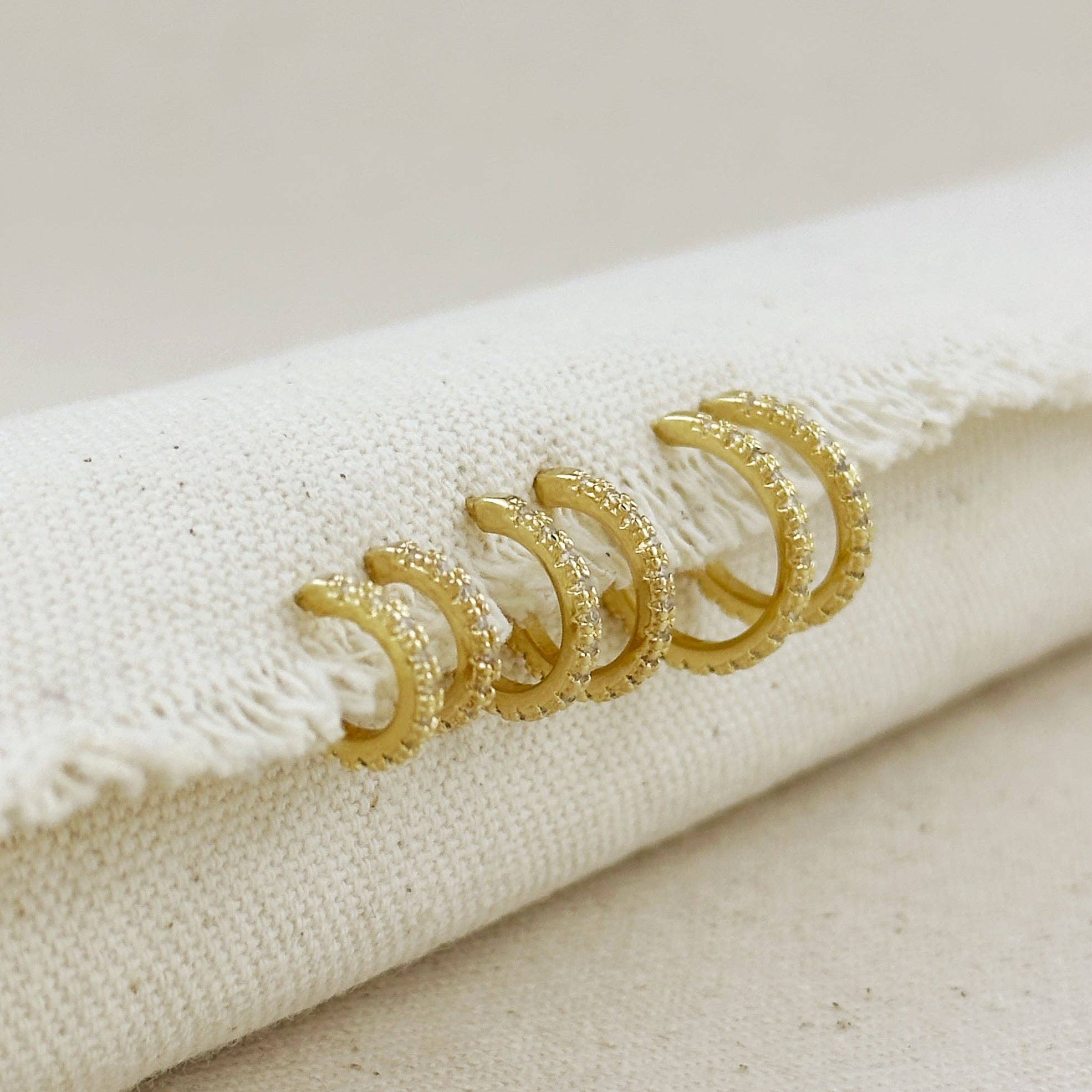 18k Gold Filled Thin Line Cubic Zirconia C Hoop Earrings: 18mm - Lulu Bella Boutique