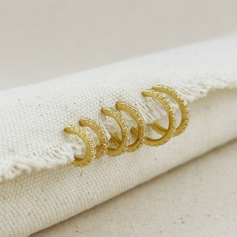 18k Gold Filled Thin Line Cubic Zirconia C Hoop Earrings: 18mm - Lulu Bella Boutique