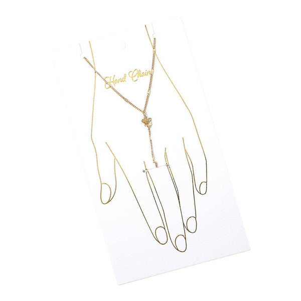 Delicate Flower Charm Accent Hand Chain Bracelet: Clear,Rhodium - Lulu Bella Boutique