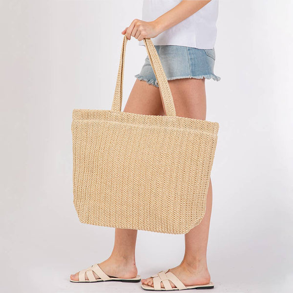 Solid Crochet Straw Tote Bag / Beach Bag
: Beige - Lulu Bella Boutique
