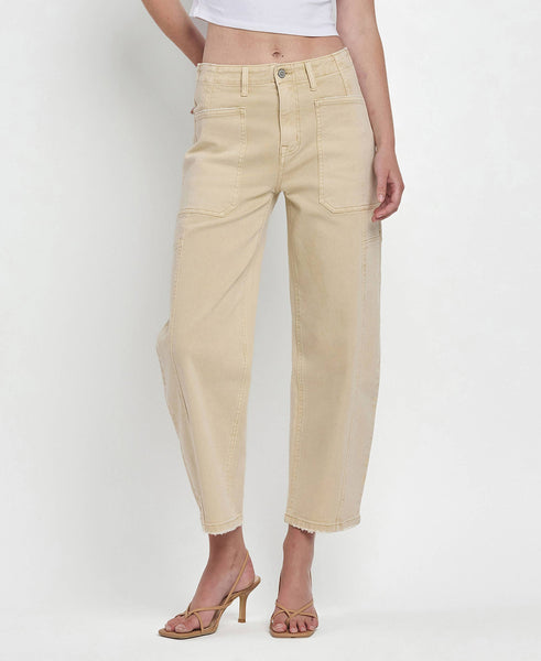 SUPER HIGH RISE BARREL JEANS F5831VBG: VINTAGE BEIGE / 24 - Lulu Bella Boutique
