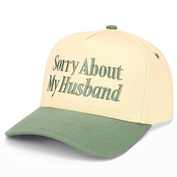 C.C SORRY ABOUT MY HUSBAND Letter Two Tone Trucker Hat: Sage - Lulu Bella Boutique