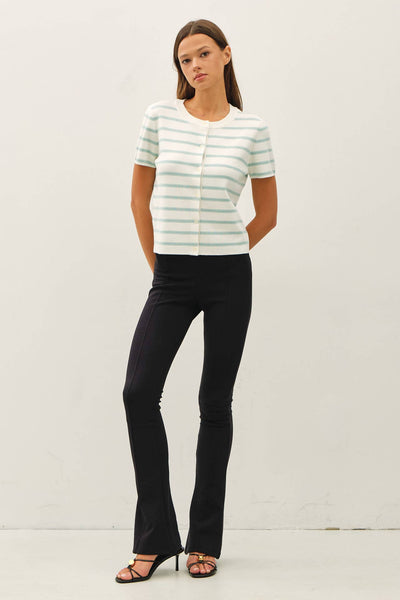 STRIPED SHORT SLEEVE CARDIGAN: SEAFOAM - Lulu Bella Boutique