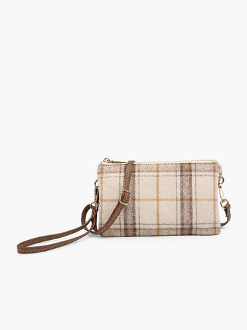 M013-PLD Riley Plaid 3 Compartment Crossbody/Wristlet
: Beige - Lulu Bella Boutique