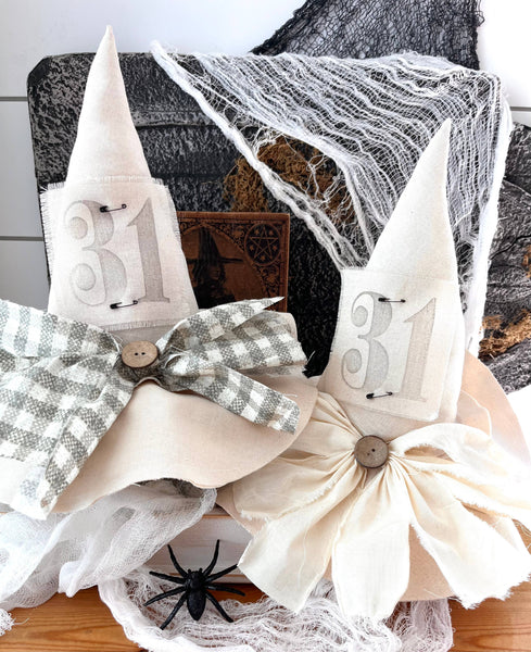 Primitive Witch Hat Natural Cotton 2, Halloween Home Decor : Check - Lulu Bella Boutique