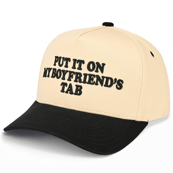 C.C PUT IT ON MY BOYFRIEND'S TAB Letter Two Tone Trucker Hat: Black - Lulu Bella Boutique
