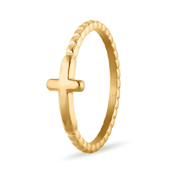 Stainless Steel Beaded Stackable Cross Ring: Stainless / 6