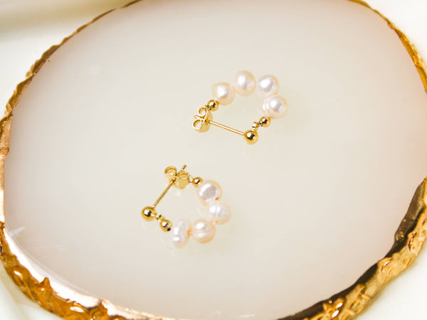 E134 pearl hoop earring, pearl earring, huggie earring - Lulu Bella Boutique