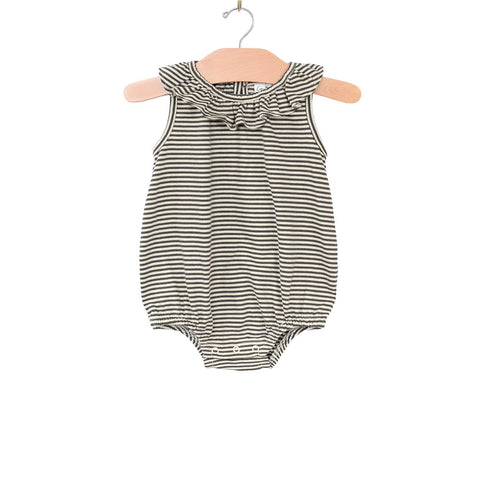 Frill Collar Romper- Stripe Charcoal: 18-24m