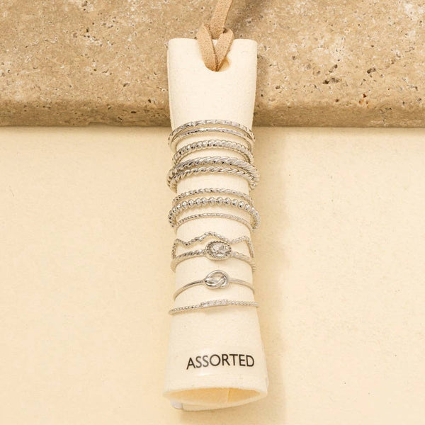 Assorted Ten Piece Metallic Ring Set: GDCRY - Lulu Bella Boutique