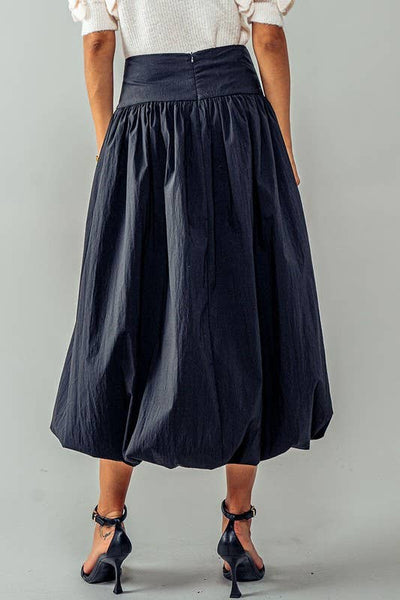 Eclipse Crescent Balloon Midi Skirt: BLACK