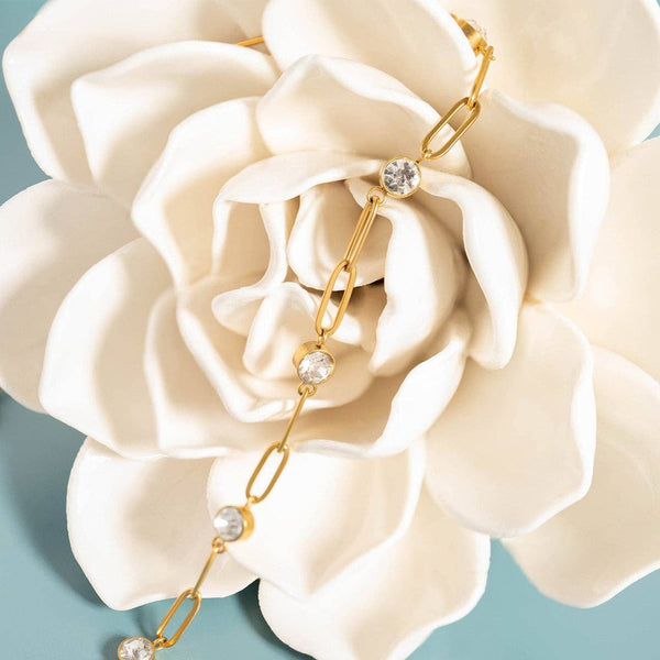 18K Gold PVD Station Stone Stone Paperclip Chain Bracelet: Gold - Lulu Bella Boutique
