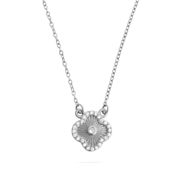 18K Gold Stainless Steel Floral Motif Necklace with Stone: Gold - Lulu Bella Boutique