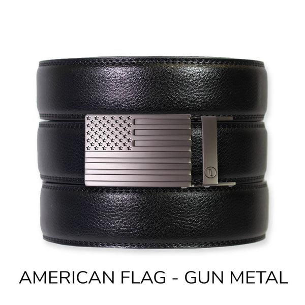 Black Leather Ratchet Belt & Buckle Set: Traditional Iron - Lulu Bella Boutique