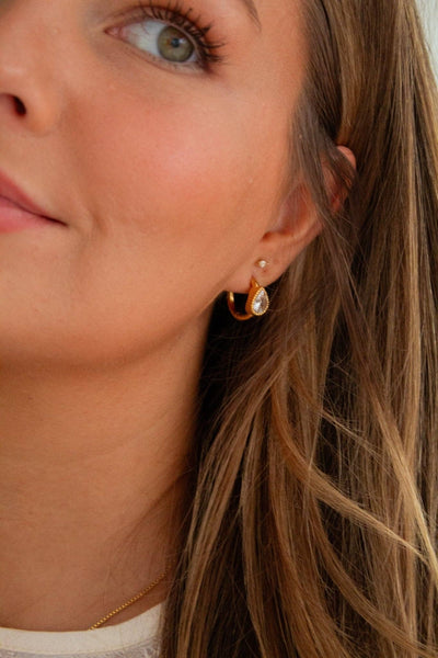 Bezel Gemstone Hoop Earrings: Black