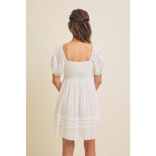 AIRY COTTON GAUZE CROCHET MINI DRESS WITH SMOCKED BACK: OPTIC WHITE / S - Lulu Bella Boutique