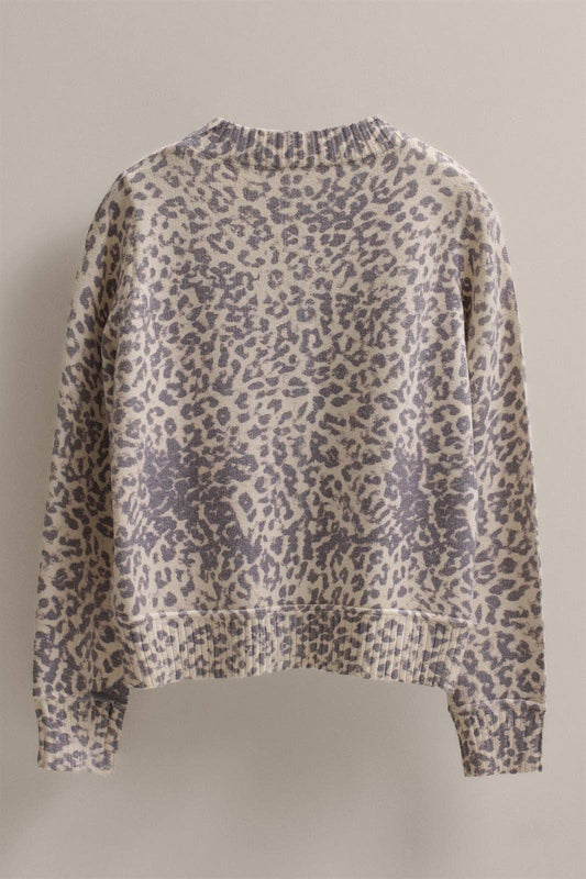 Leopard Print Knit Cardigan with Gold Buttons: Leopard / S-M-L - Lulu Bella Boutique