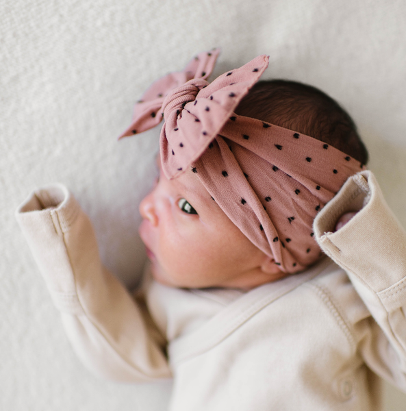 Baby Bling® Shabby Dot Knot soft nylon headband: Pink/Pink dot