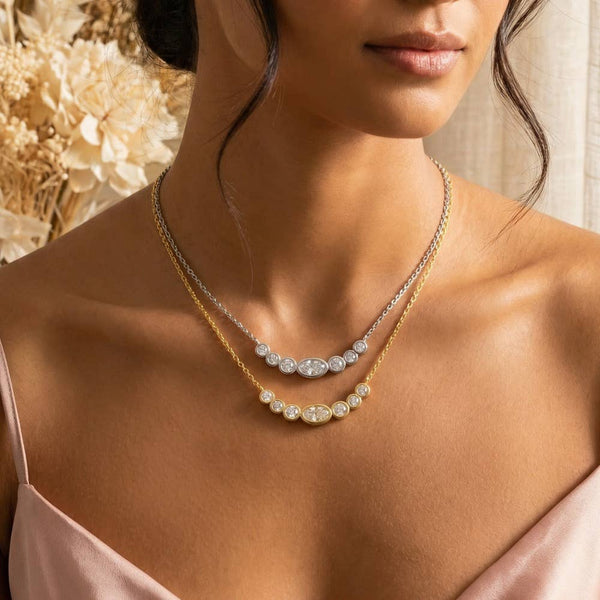 Oval Cz Studs Charm Necklace: G - Lulu Bella Boutique
