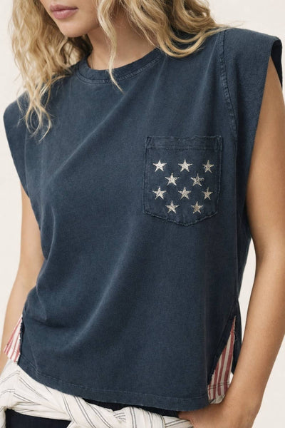 250th USA star pocket stripe side tank: NAVY / S - Lulu Bella Boutique