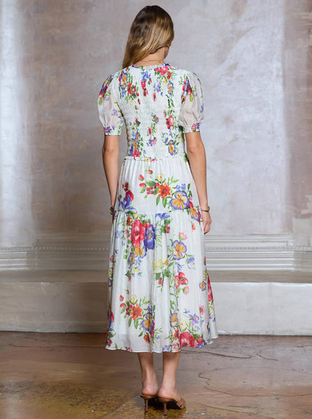 Floral Printed Smocked Midi Dress: Multi / XS - Lulu Bella Boutique