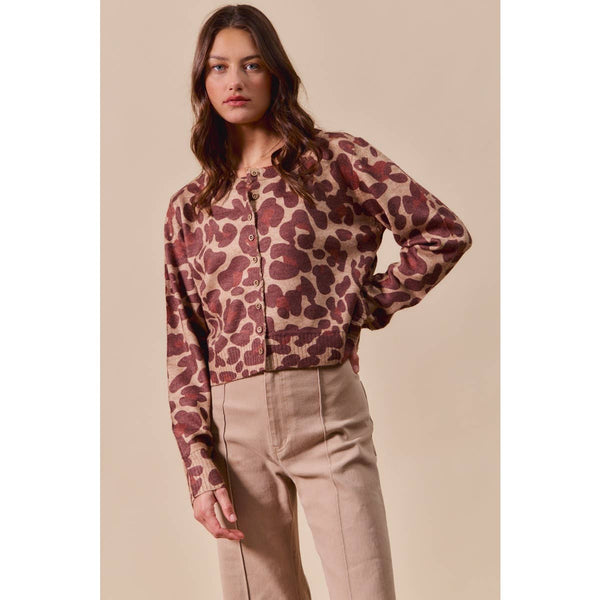 LEOPARD PRINT BUTTON UP SWEATER CARDIGAN: LEOPARD