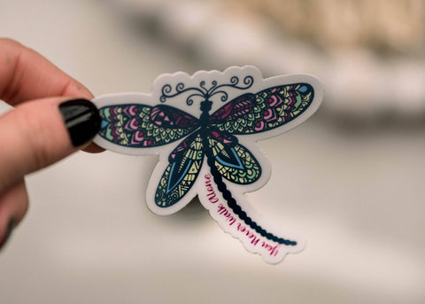 You Never Walk Alone Dragonfly Vinyl Sticker, 3x1 in