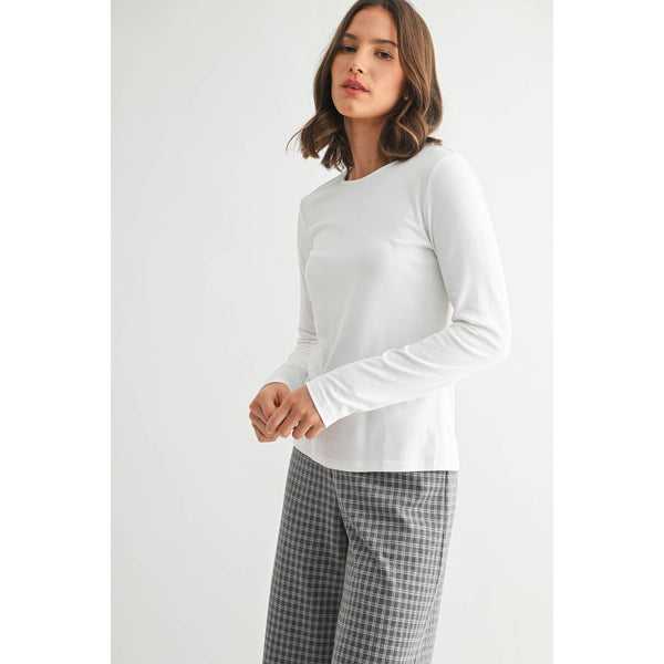 ROUND NECK LONG SLEEVE KNIT TOP: Ivory / S-M-L(2-2-2) - Lulu Bella Boutique