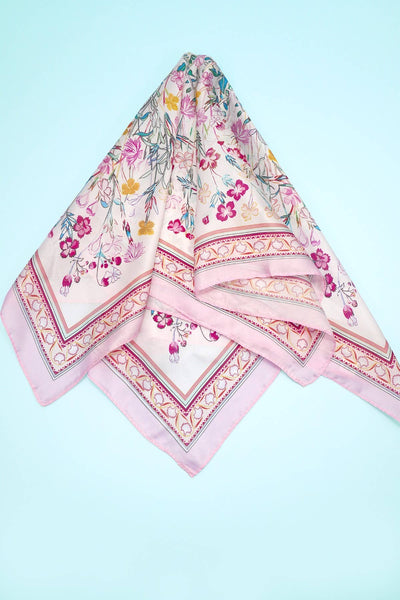 Floral Flower Silk Finish Bandana Scarf: PINK