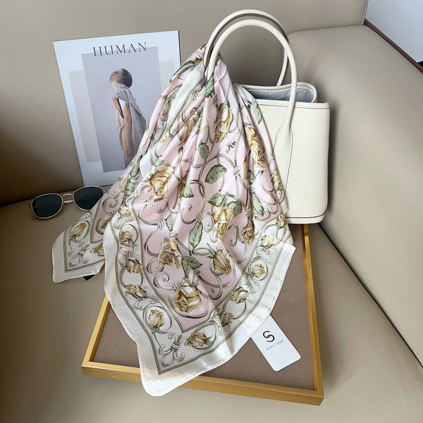 FLOWER SILKY BANDANA NECK SCARF, DS 31161: ORN - Lulu Bella Boutique