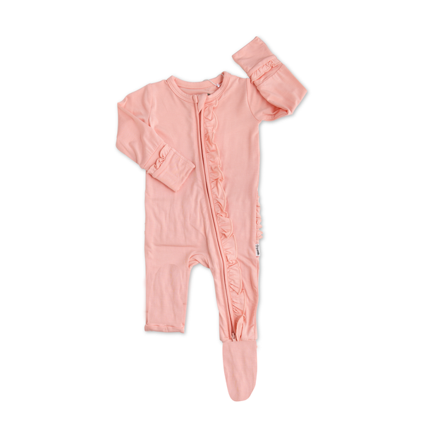 Bamboo Baby Pajama Sleepies Little Baby Ruffle Zip Olivia Pink: 0-3m