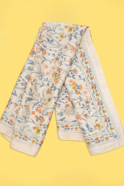 Floral Flower Silk Finish Bandana Scarf: BEIGE