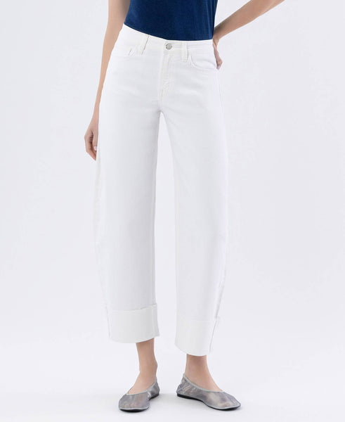 HIGH RISE CUFFED CROP BARREL JEANS F6098WH: OPTIC WHITE / 28 - Lulu Bella Boutique