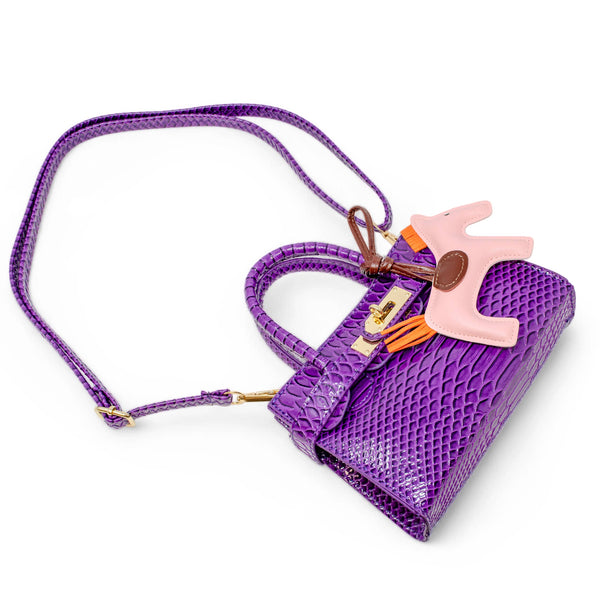 Vivid Crocodile Pony Handbag: Purple