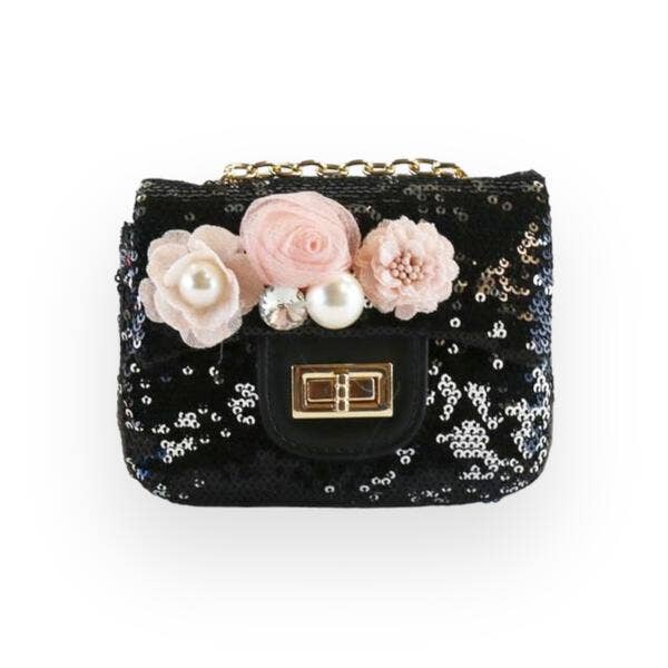 B1301 Floral Appliques Sequin Purse (5 Colors): Purple