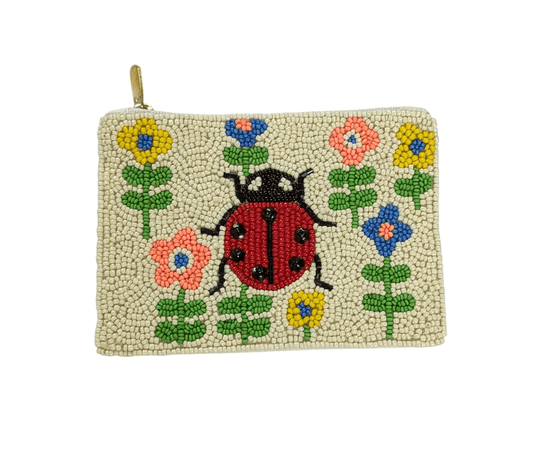 Dancing Lady Bug Themed Fully Beaded Coin Purse 