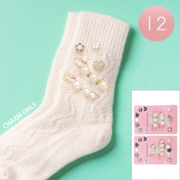 12 SET OF 5 - Pearl Safety Pin Clover Socks Charm Jewelry