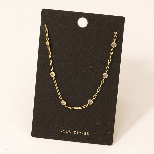 Gold Dipped Rhinestone Necklace: G - Lulu Bella Boutique