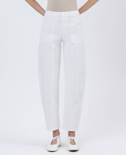 SUPER HIGH RISE OPTIC WHITE PANEL BARREL JEANS F5880WH: OPTIC WHITE / 25 - Lulu Bella Boutique